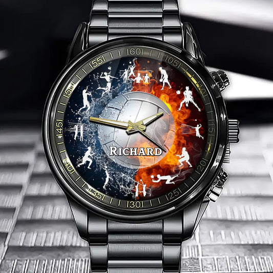 Fire and Water Volleyball Watch - Sport Game Art Decor, Perfect Gift for Volleyball Enthusiasts