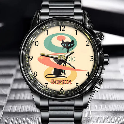 Mid-Century Retro Cat Custom Watch – Personalized 50s Atomic Design