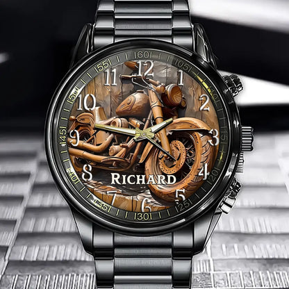 Rustic Wheels - Custom Woodgrain Motorcycle Watch