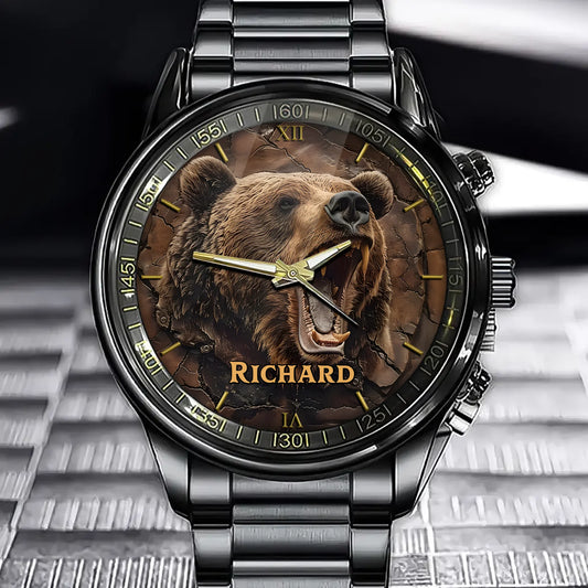 Roaring Grizzly Bear Personalized Watch with Custom Name
