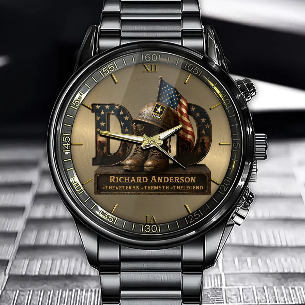 Personalized DAD Military Watch – Father’s Day Gift with Custom Name and Service Branch