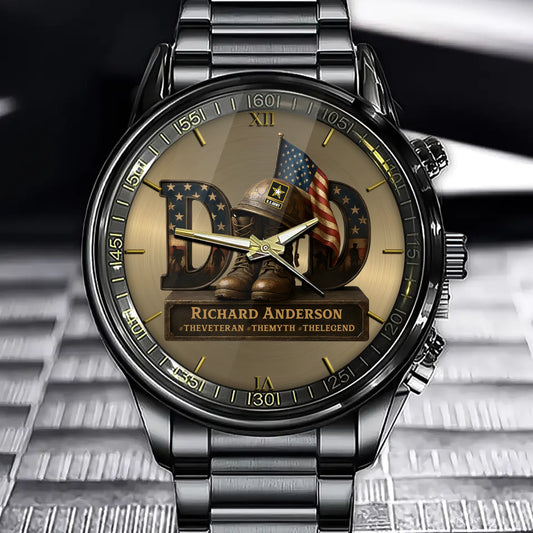 Personalized DAD Military Watch – Father’s Day Gift with Custom Name and Service Branch