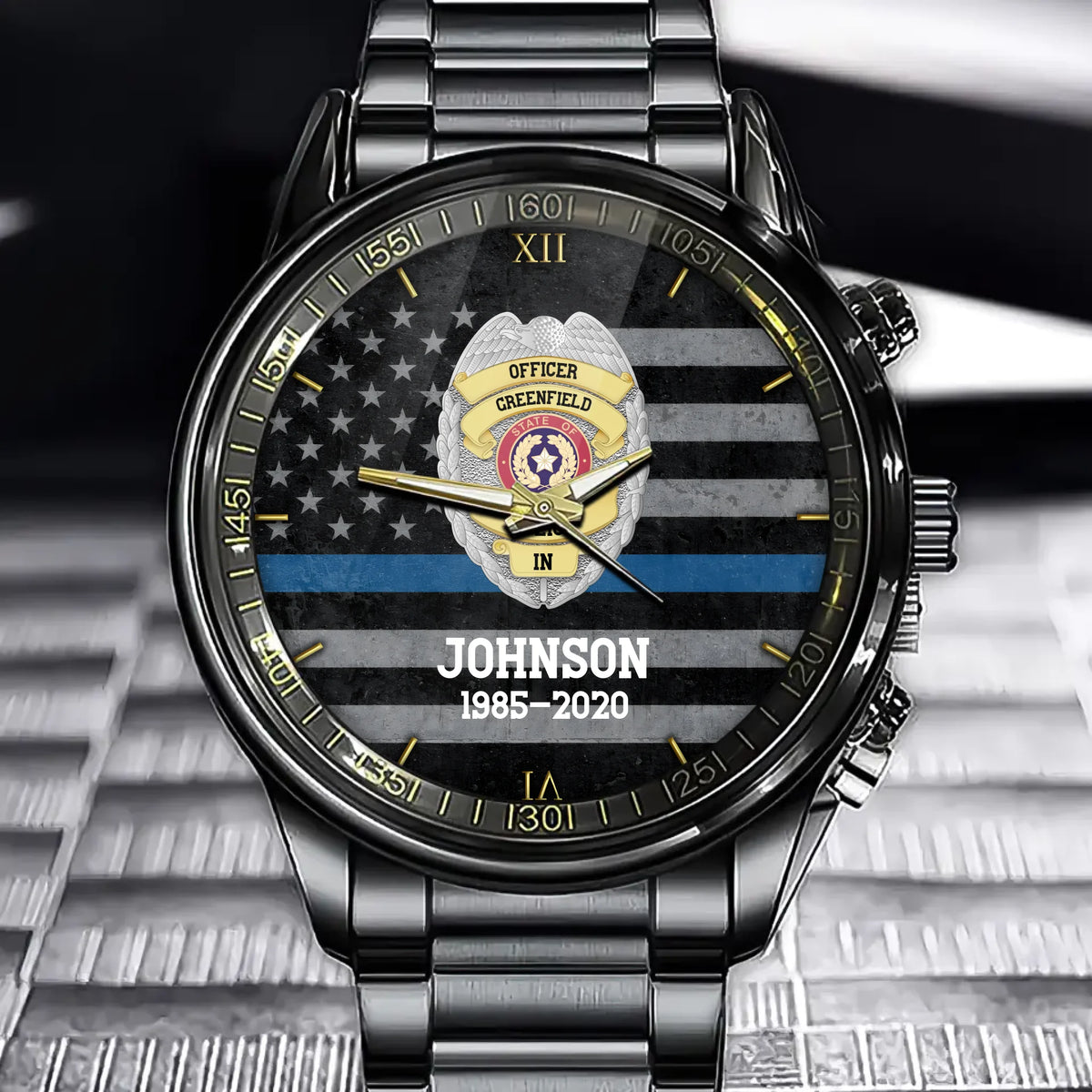 Personalized US Police Badge Custom Name & Time Watch