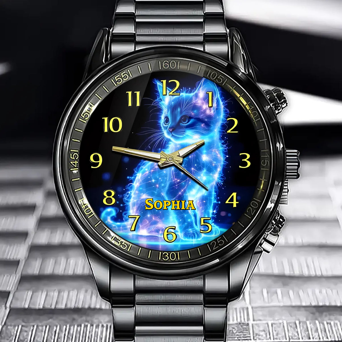 Personalized Ethereal Kitten Cat Watch – Custom Name Design with Celestial Sparkle