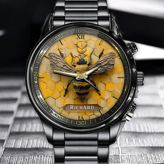 Personalized Honeycomb Bee Watch Face with Custom Name Option