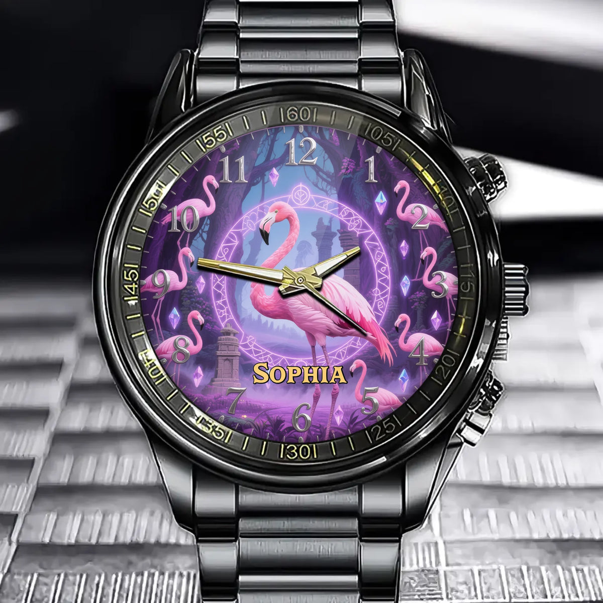 Personalize Fantasy Flamingo Watch - Add Your Name to This Dreamy Flamingo Scene