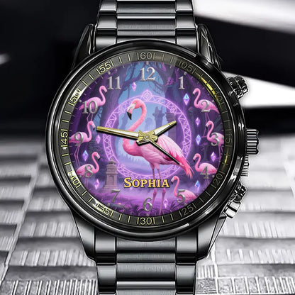 Personalize Fantasy Flamingo Watch - Add Your Name to This Dreamy Flamingo Scene