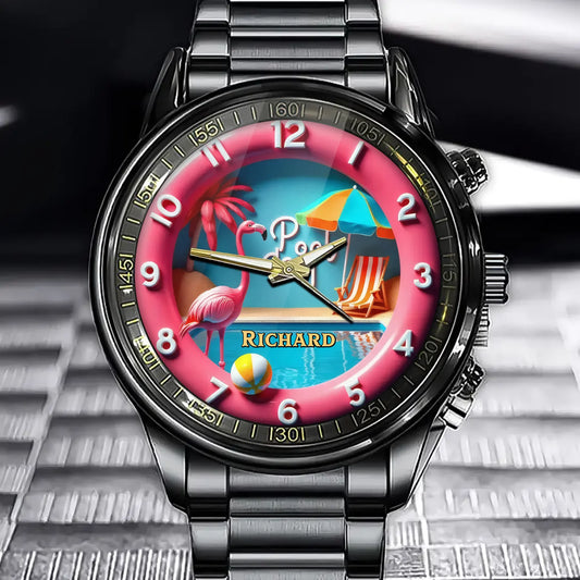 Personalized Flamingo Pool Watch - Customize with Your Name