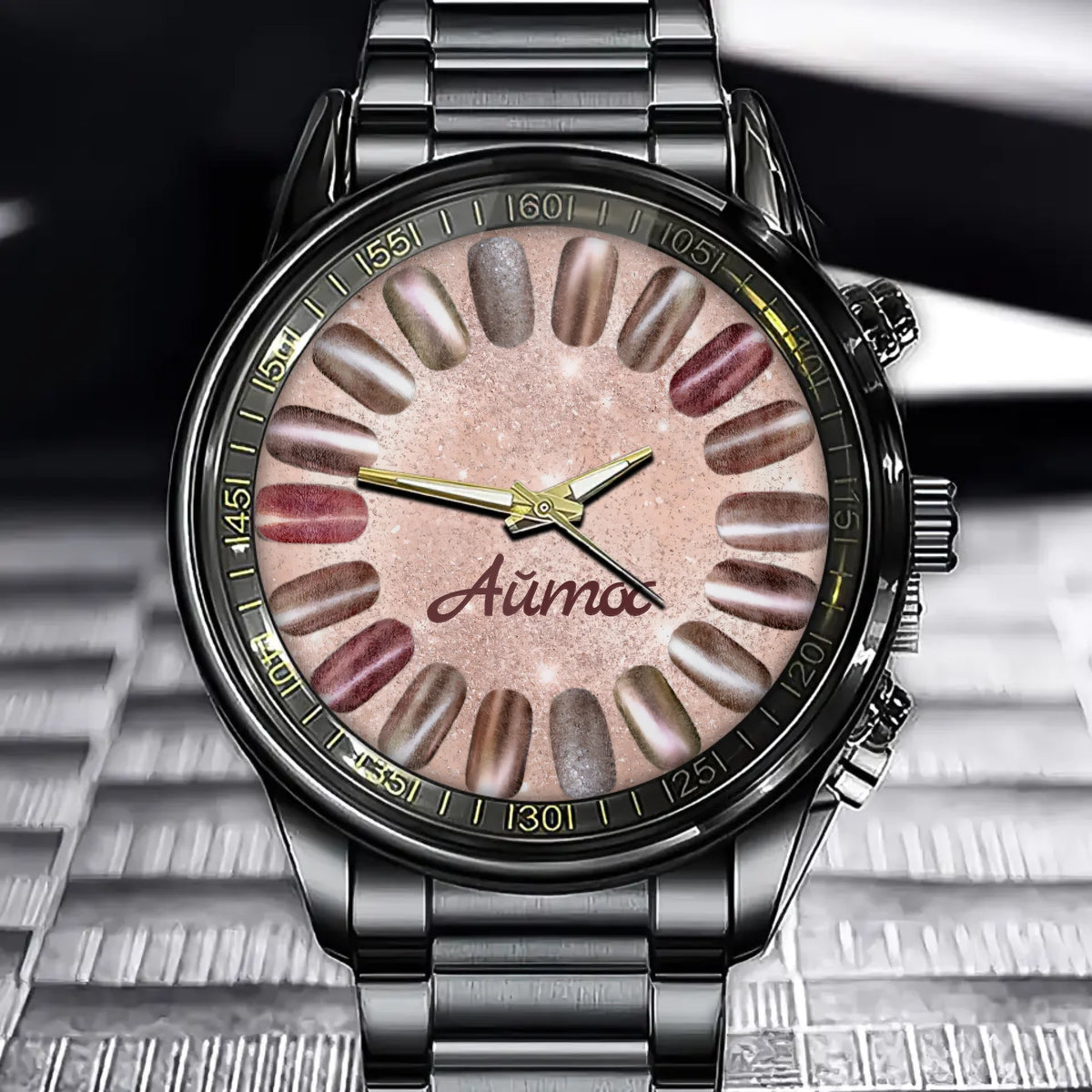Personalized Nail Art-Inspired Watch - Unique Creative Manicure Dial Design for Fashionable Women