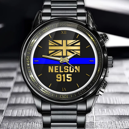Personalized UK Police Blue Line Custom Name & ID Watch