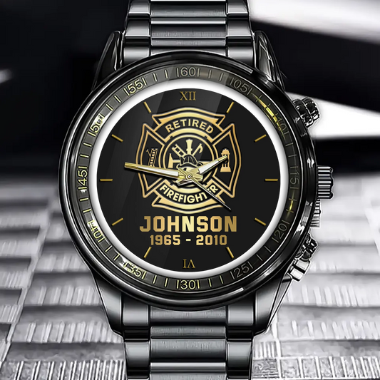 Personalized Retired Firefighter Custom Name & Served Time Watch