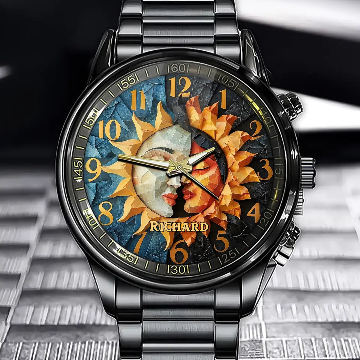 Custom Solar and Lunar Watch - Mystical Elegance with Your Name