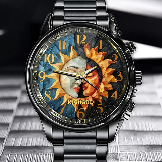 Custom Solar and Lunar Watch - Mystical Elegance with Your Name