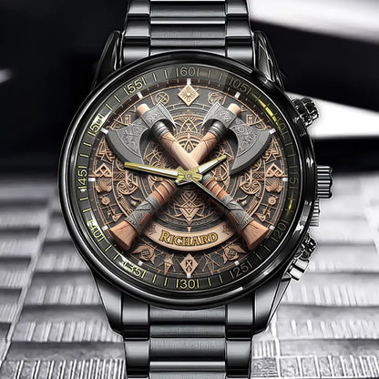 Personalized Nordic Viking Battle Axe Watch - Add Your Name for a Legendary Touch
