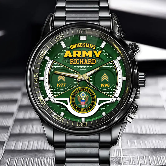 Personalized Military Service Commemorative Watch - Customize Your Name, Military Branch, Rank,  Years of Service