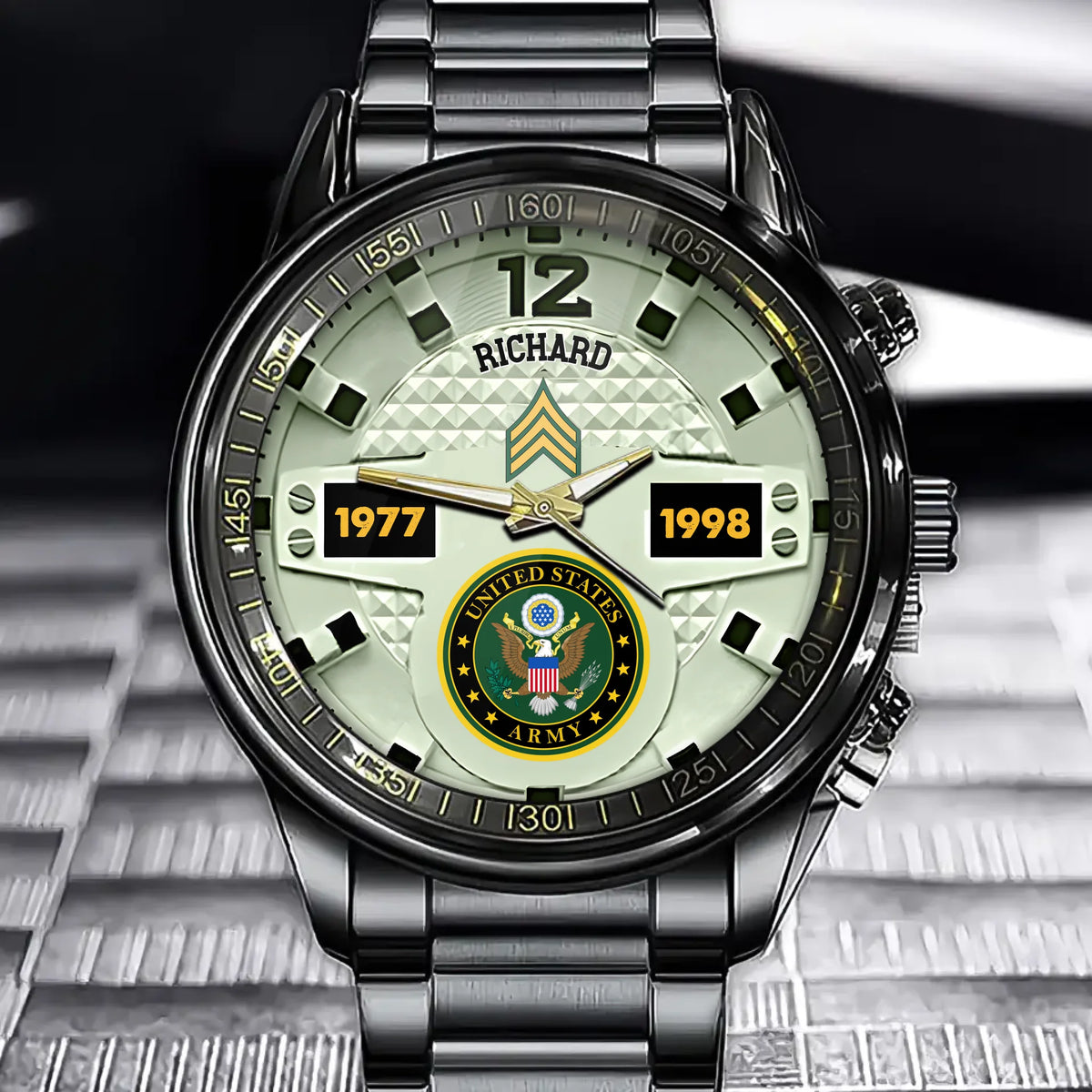 Personalized Military Service Watch - Custom Your Rank, Branch, Name, and Years of Service