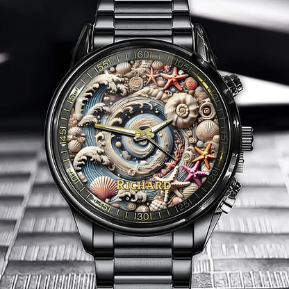 Personalized Ocean Swirl Watch - Add Your Name Set Amid a Beautiful Sea Life Design