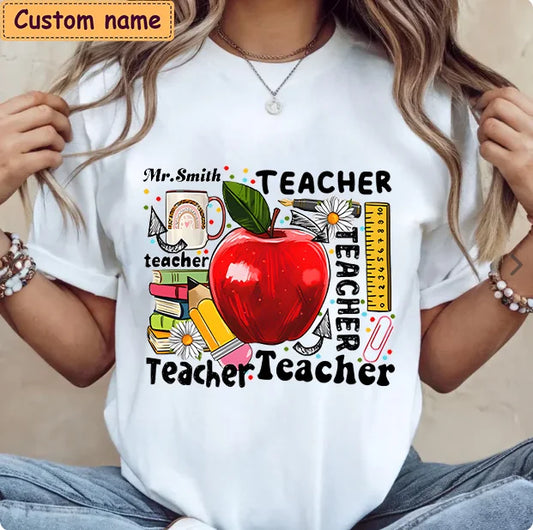 Apple Back to School - Personalized Custom T Shirt - Birthday, Loving, Funny Gift for Teacher, Kindergarten, Preschool, Pre K, Paraprofessional