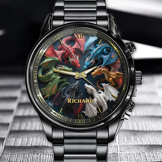 Personalized Dragon Realm Watch - Custom Name on This Elegant Fantasy Design