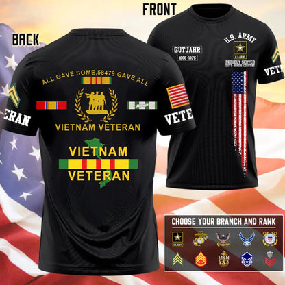 Personalized All Gave Some 58479 Gave All Vietnam Veteran Shirt with Custom Military Branch, Rank & Name