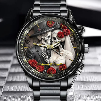 Personalized Gothic Skull Couple Watch - Perfect Gift for Anniversary, Couple Birthday, Valentine's Day