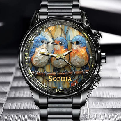Birdsong Trio Personalized Watch - Add Your Name to This Stunning Art Piece