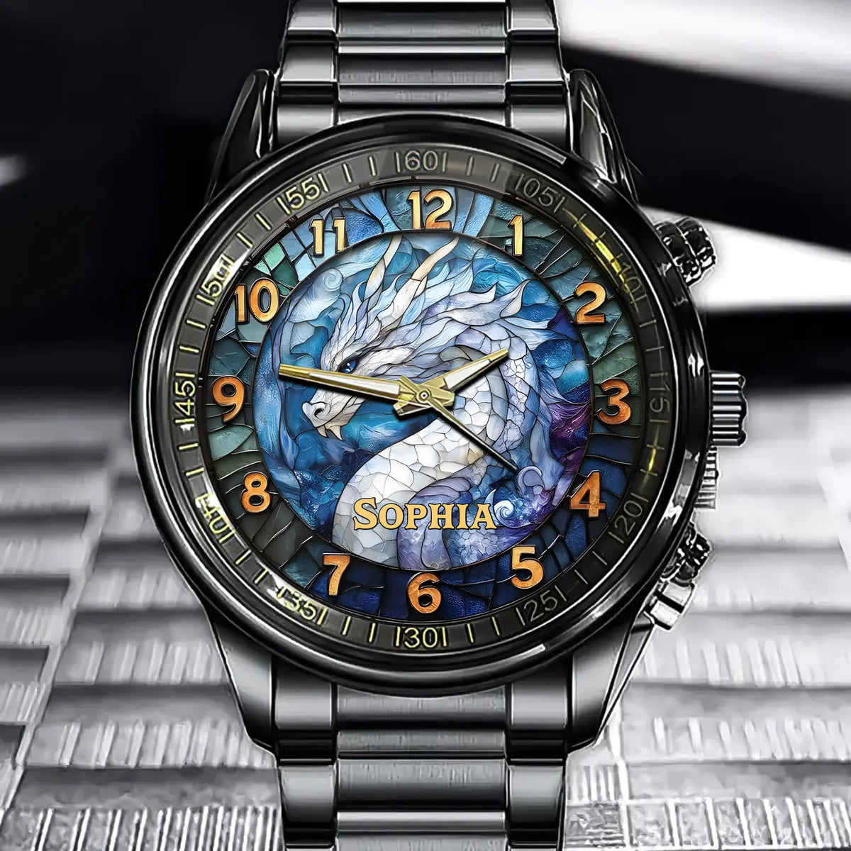 Elegant Frosted Dragon Ladies’ Watch – Personalized with Your Name