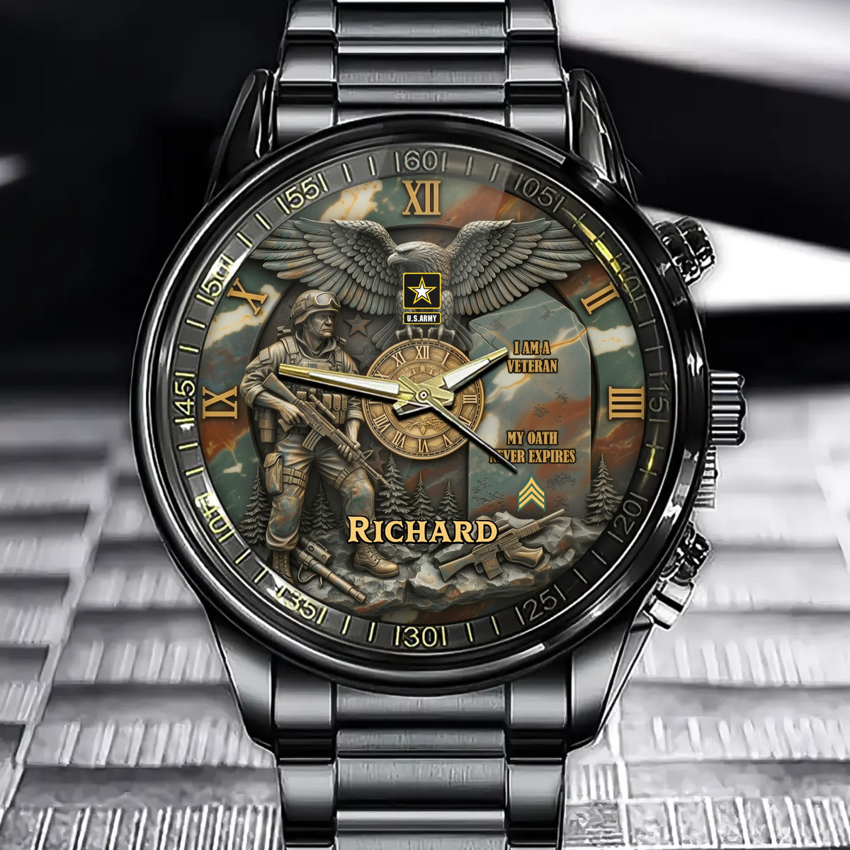 Personalized Veteran’s Legacy Watch – Custom Name, Branch & Rank