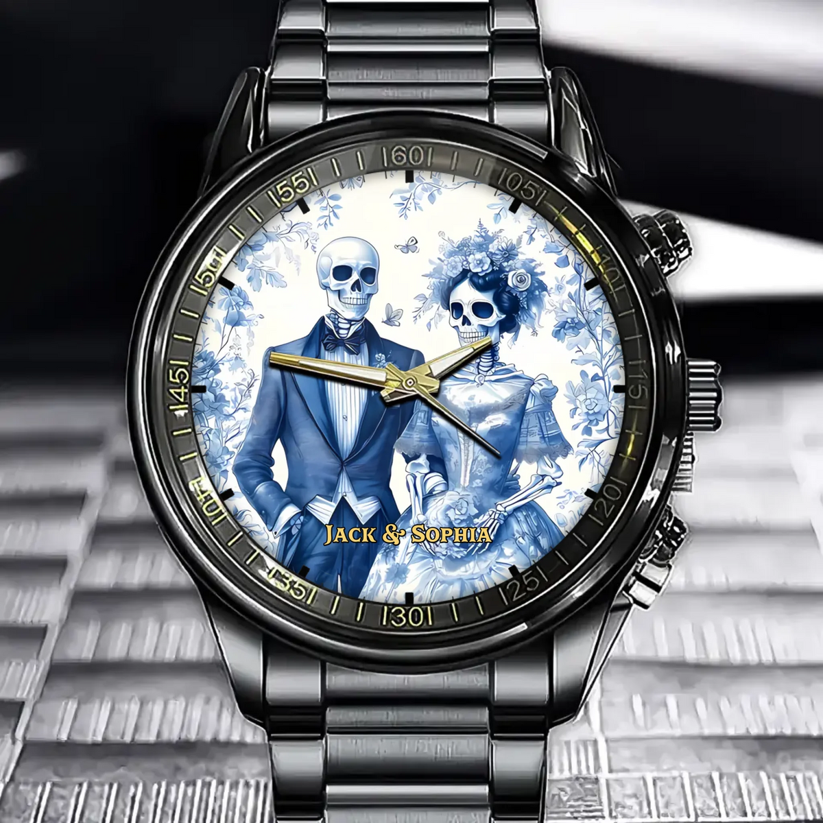 Personalized Eternal Love Watch – Victorian Skeleton Bride & Groom Design
