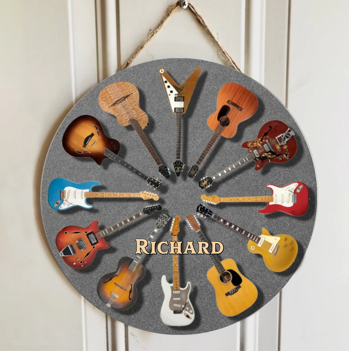 Personalized Rock Around the Clock Guitar Door Sign for Music Lovers