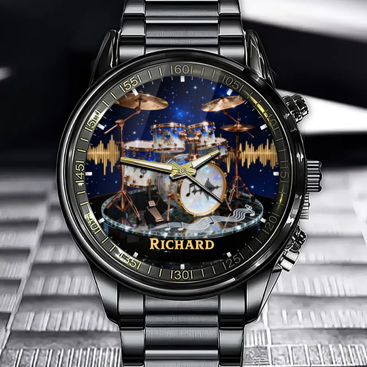 Personalized Name Dreamy Drum Set Watch – Celestial Music Edition