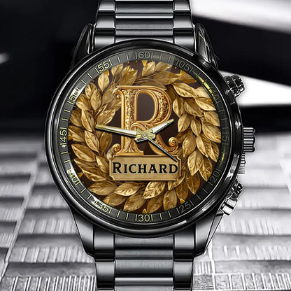 Personalized Wreath Watch - Custom Name & Initial Design