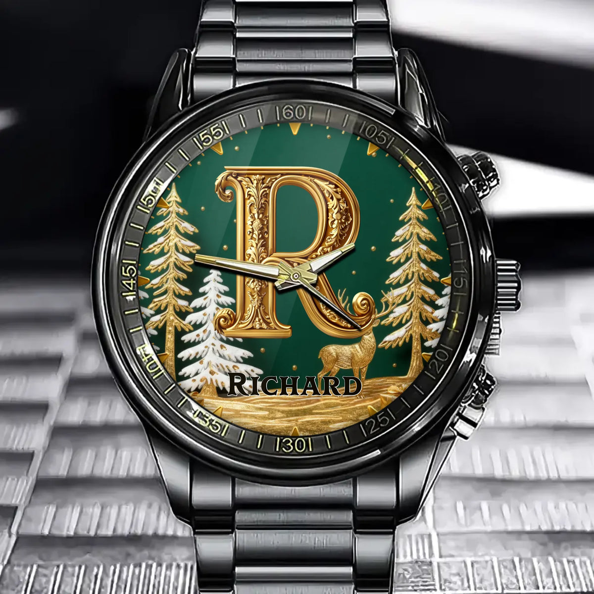 Personalized Christmas Watch – Custom Name & Initial Design