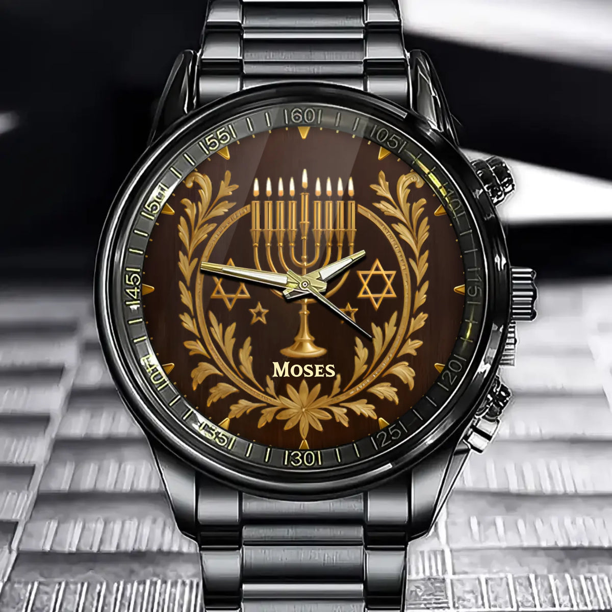Personalized Jewish Watch with Menorah Design – Perfect Hanukkah Gift