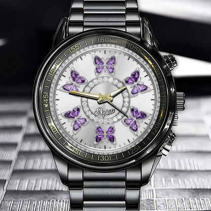 Personalized Butterfly Diamond Watch – Custom Name & Color Choice
