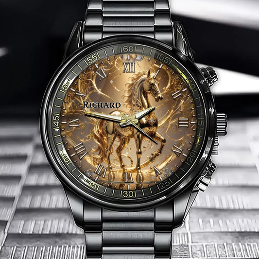 Personalized Luxury Horse Diamond Watch – Custom Name & Color Choice