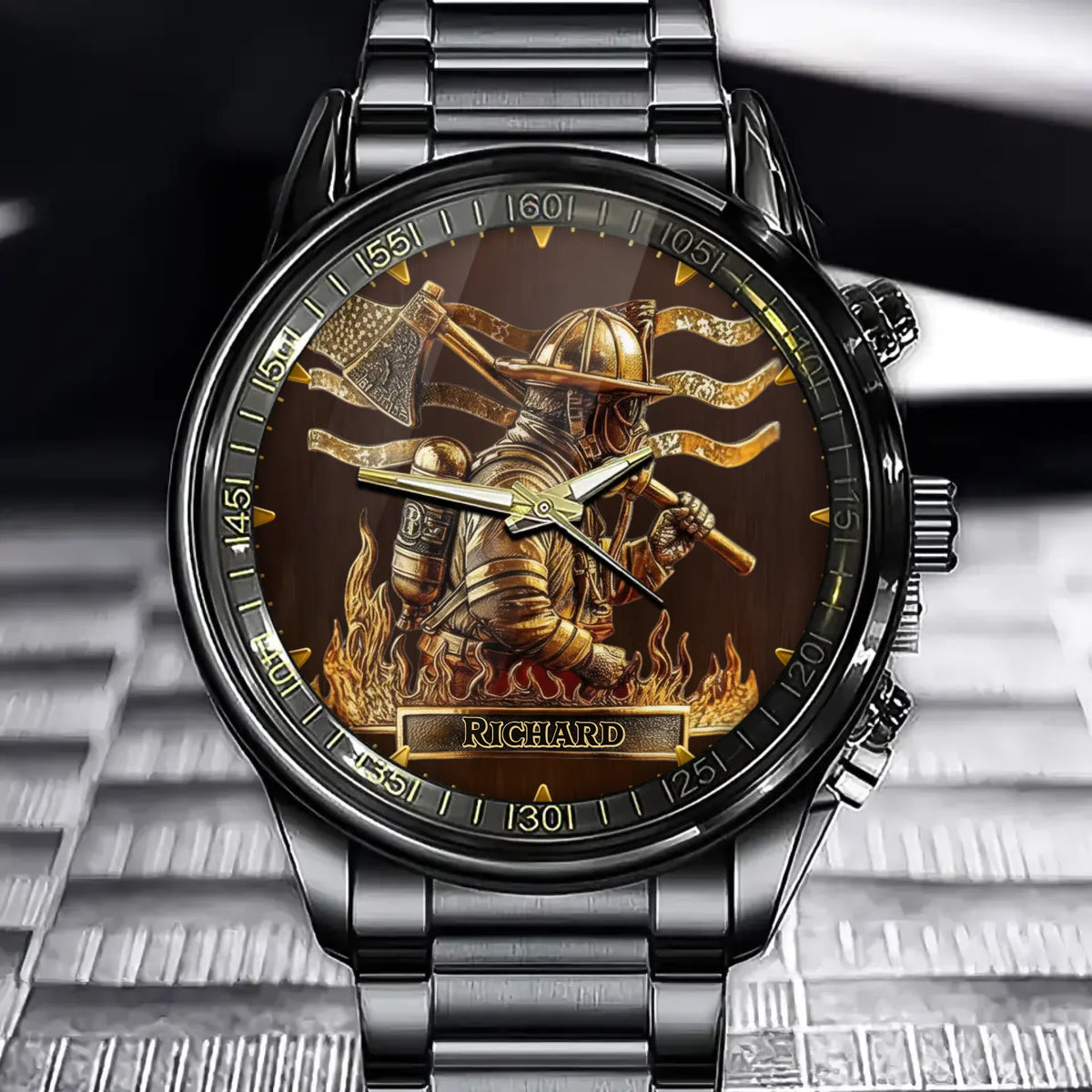 Personalized Firefighter Hero Watch – Custom Name & Gold Relief Artwork