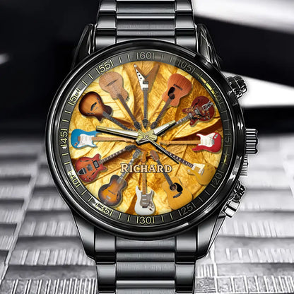 Personalized Rock Around the Clock Guitar Watch for Music Lovers
