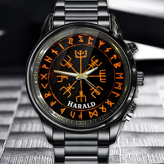 Personalized Vegvisir Viking Compass Watch - Custom Norse Design with Your Name