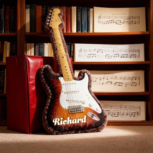 Personalized Fender Stratocaster Guitar Pillow - Custom Name on Guitar Pillow