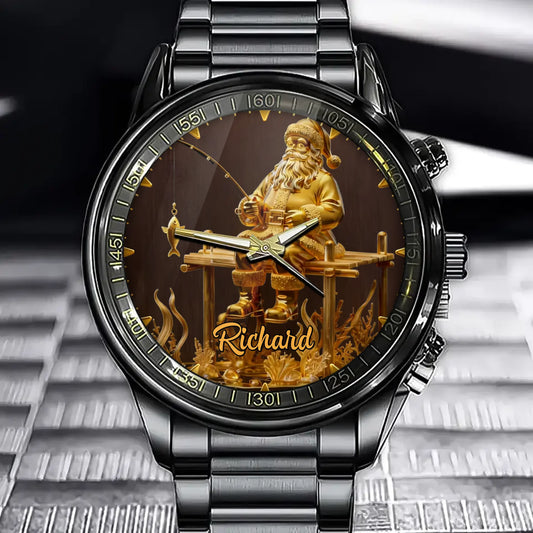 Personalized Santa Fishing Scene Watch – Unique Santa Dial for Special Gifts
