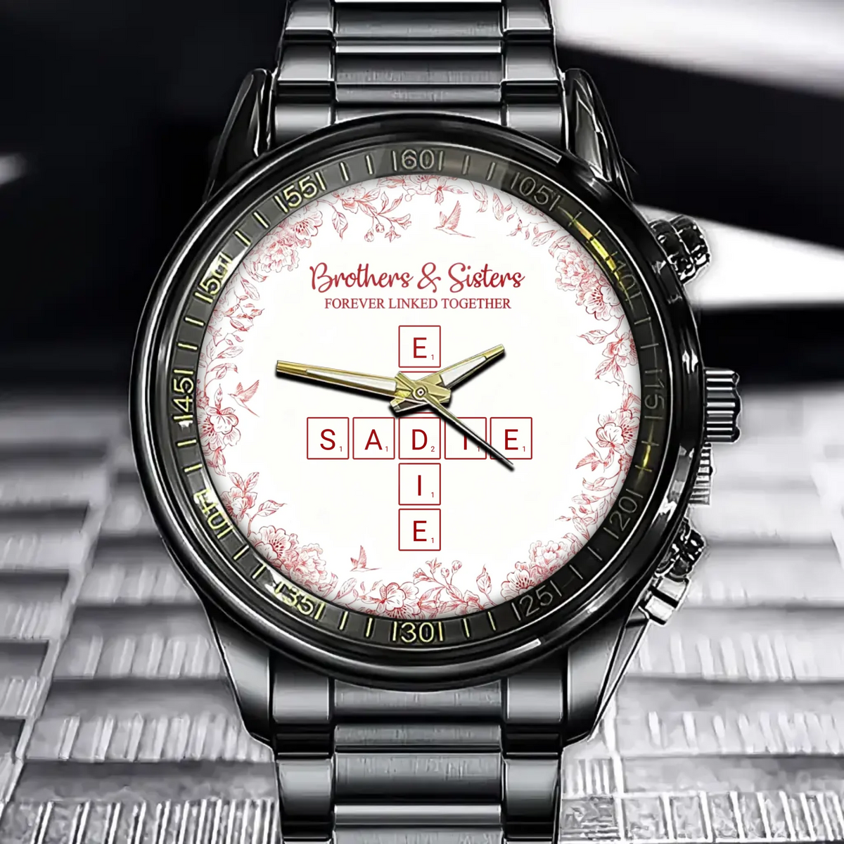 Brothers & Sisters Forever Linked Together - Personalized Floral Ceramic Watch