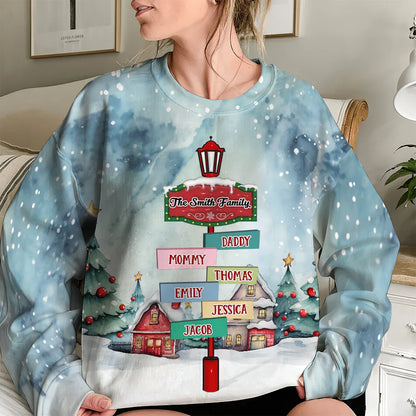 Personalized Christmas Family Shirt - Custom Snowy Scene with Family Names for Holiday Gifting