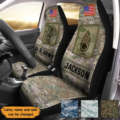 Personalized US Military Camo Car Seat Covers 2-Pcs Printed
