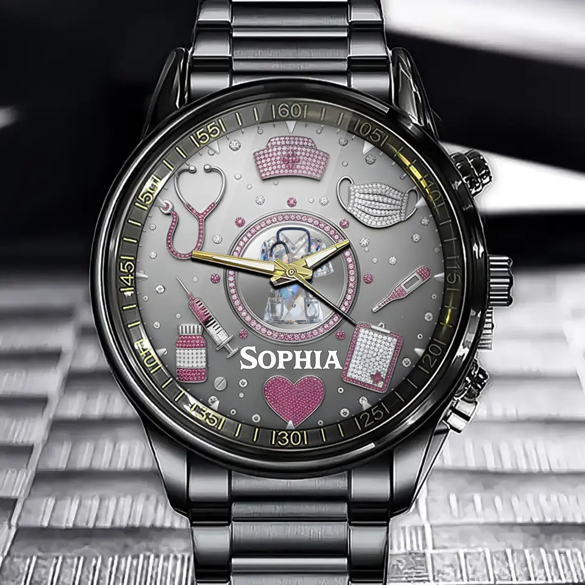 Personalized Nurse-Themed Watch With Custom Name & Medical Elements