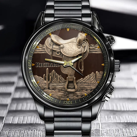 Personalized Saddle & Western Style Watch with Custom Name - A Unique Timepiece for Equestrian Enthusiasts