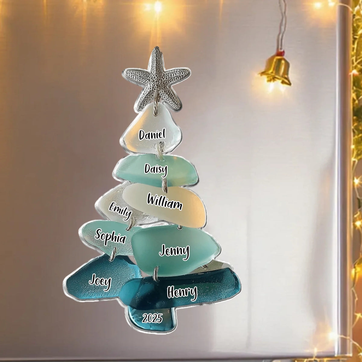 Personalized Family Sea Glass Christmas Tree Sticker & Magnetic Fridge Magnet - Unique Christmas Gift For Family