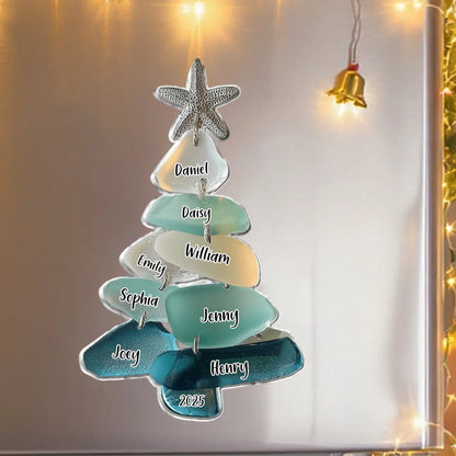 Personalized Family Sea Glass Christmas Tree Sticker & Magnetic Fridge Magnet - Unique Christmas Gift For Family