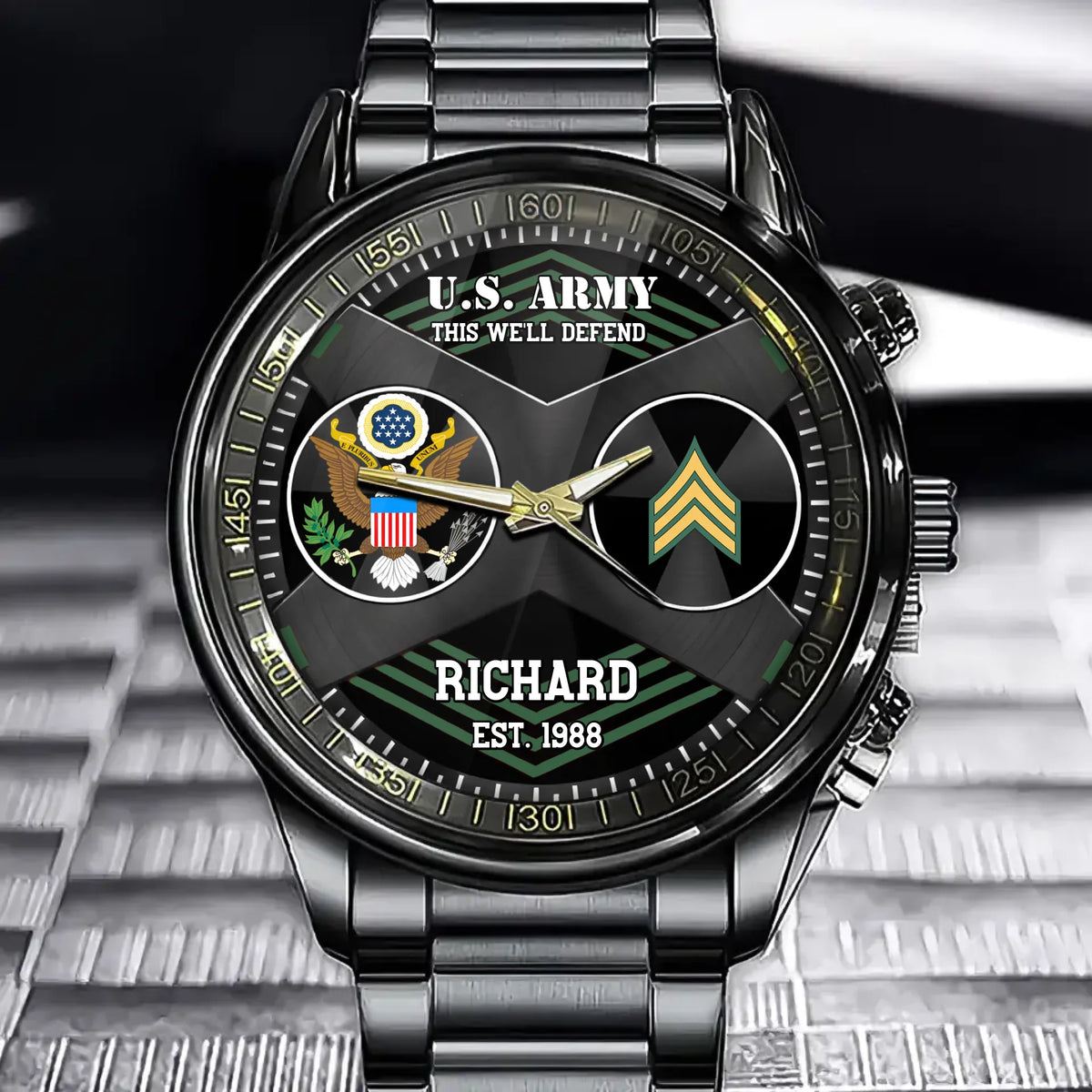 Custom US Military Veteran Watch - Personalized Branch, Rank & Name