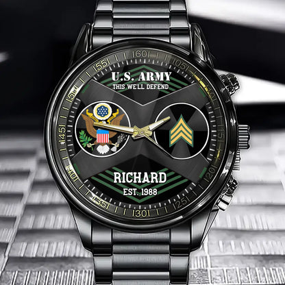 Custom US Military Veteran Watch - Personalized Branch, Rank & Name